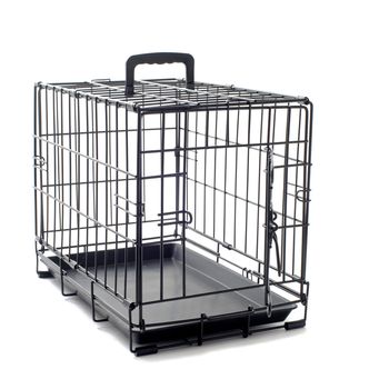 open pet carrier isolated on a white background