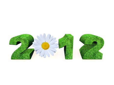 the number  "2012" in grass texture with a daisy flower