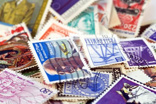 Postage stamps of different countries and times. Background