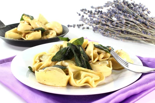 Tortellini with fried sage leaves and pine nuts