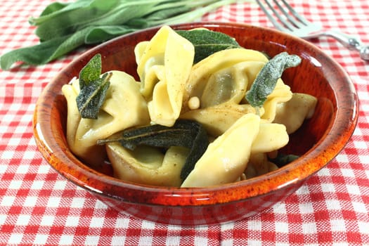 Tortellini with fried sage leaves and pine nuts