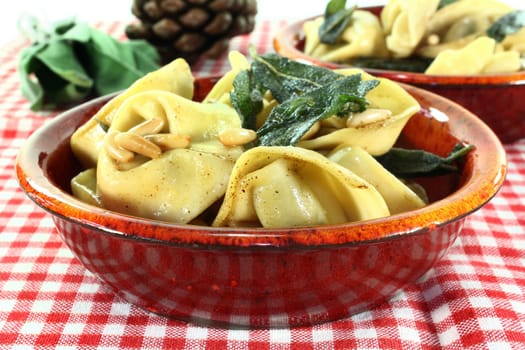 Tortellini with fried sage leaves and pine nuts