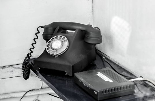 Old style telephone with rotary figer dial