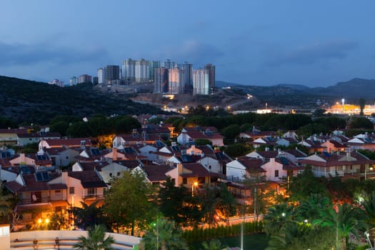 panoramic view to modern buildings under construction 
