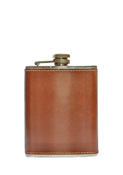 Brown hip flask isolated on white