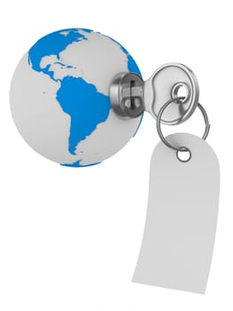 world and key on white background. Isolated 3D image