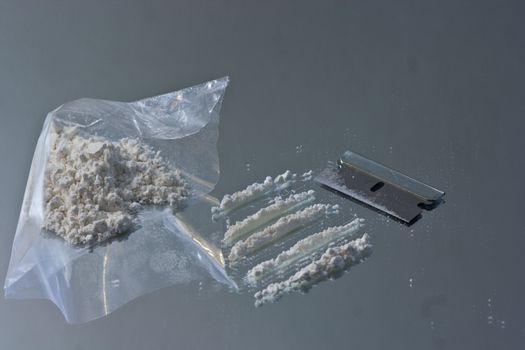White powder drug laid out in lines ready to be snorted.