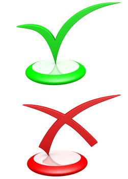 Check mark stickers with symbols of confirming and denying.