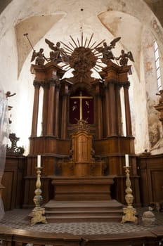 Wooden altar in the Church of Bernardines in Vilnius - capital of Lithuania