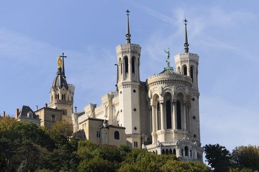 Lyon Cathedral in the big blue sky 