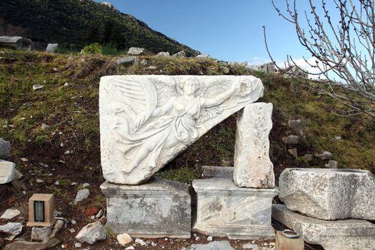 Relief of goddess of victory Nike in ancient city of Ephesus