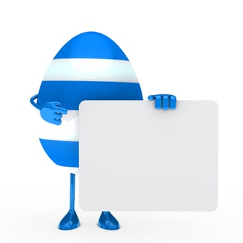 blue easter egg hold a white billboard