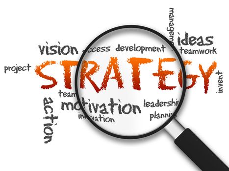 Magnifying Glass with strategy illustration on white background