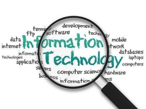 Magnifying Glass with information technology illustration on white background