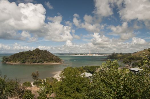 The view of clouds over the ocean and landscape, New Zealand