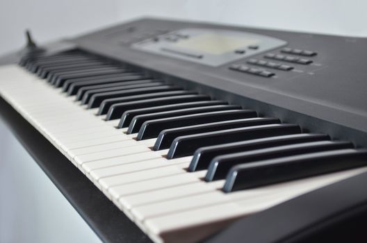 Music synthesiser keyboard close-up