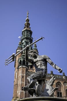 Neptune's fountain in the Old Town of Gdansk, Poland.