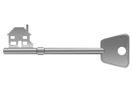 Illustration depicting a single key with a 'home' concept.White background.