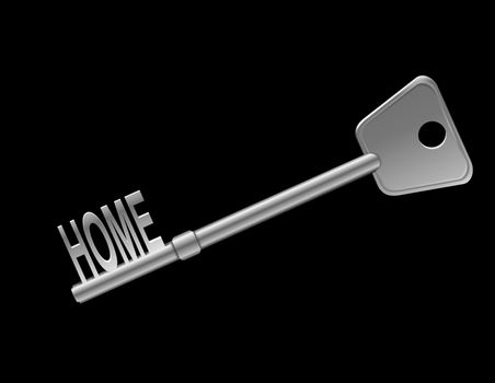 Illustration depicting a single key with a 'home' concept. Black background.