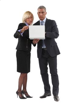 businessman and lady with laptop