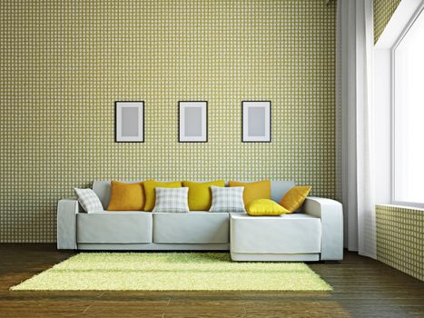 Livingroom with furniture near the big windows