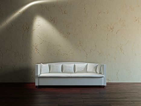 White sofa in the livingroom near the wall