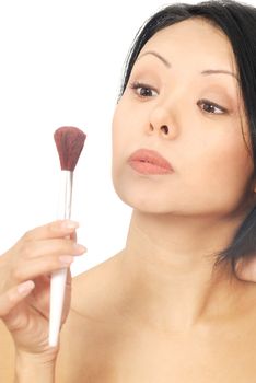 Isolated photo of the sensual woman with makeup brush