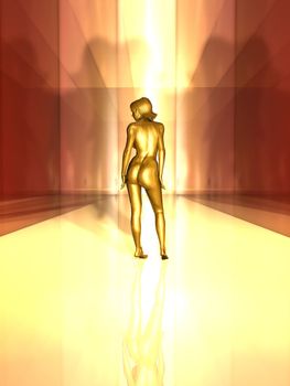 Abstract 3D render. An golden, Android Character.
