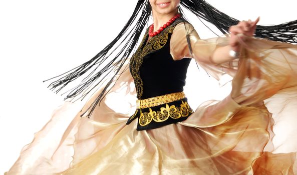 Photo of the smiling dancer in motion with long hair