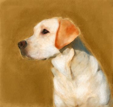 oil painting portrait of young yellow labrador in autumn