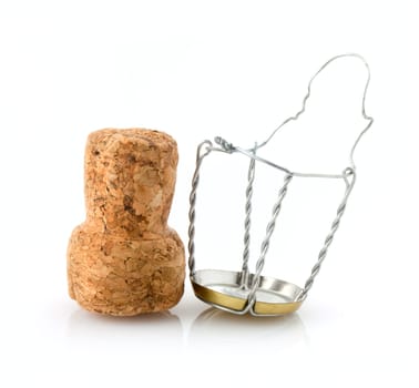  Champagne cork isolated on white background.