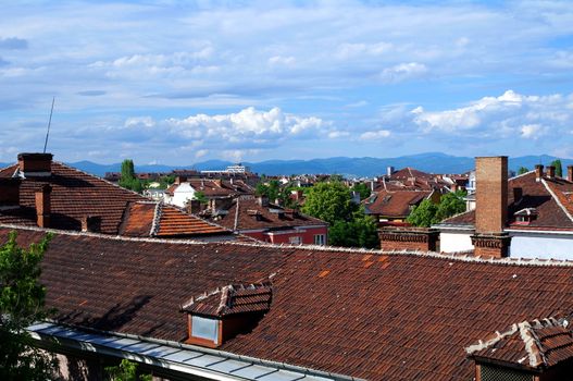 Roofs of Sofia in the summer. Bulgaria