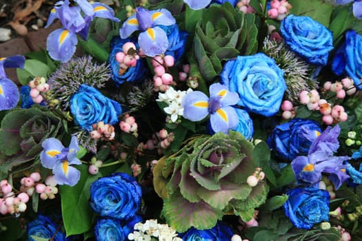 mixed floral arrangement in different shades of blue