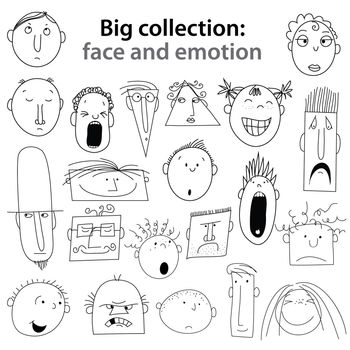 Big collection of - human emotions. Joy, happiness, indifference, anger, ... Vector set.