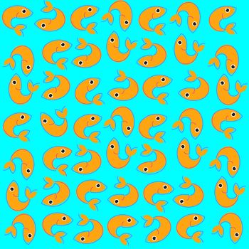 Seamless pattern - background. The orange fish on a blue background. Vetor.