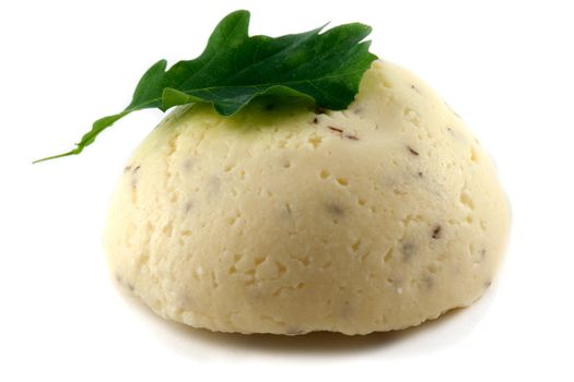 Traditional Latvian homemade cheese on white background