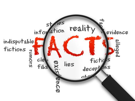 Magnified illustration with the word Facts on white background.