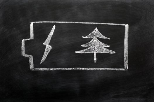Green energy concept drawn in chalk on a blackboard