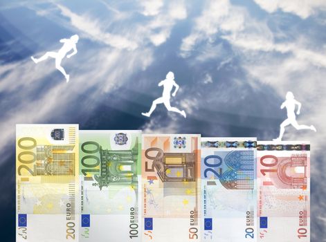 Concept of European Euro currency raising in value.