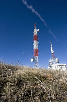 Shot of a transmitter tower (antenna tower) on Nanos, Slovenija.
