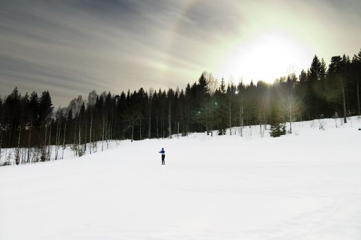 Skiing on a bright sunny day