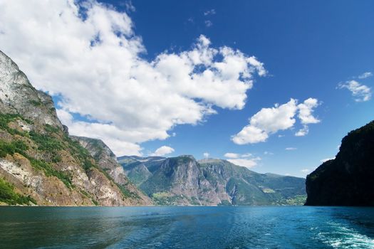 Fjord Scenic from the pass between Aurlandsfjord and naeroyfjord in Sognefjord, Norway