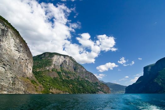 Fjord Scenic from the pass between Aurlandsfjord and naeroyfjord (n�r�yfjord), in Sognefjord, Norway