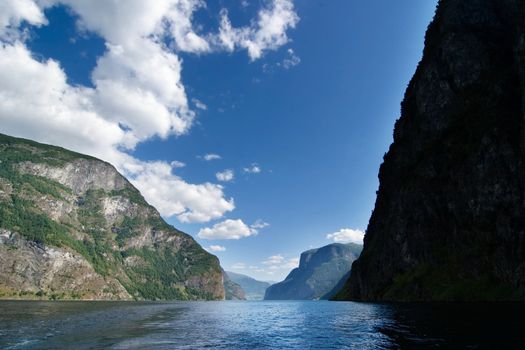 Fjord Scenic from the pass between Aurlandsfjord and naeroyfjord (n�r�yfjord), in Sognefjord, Norway