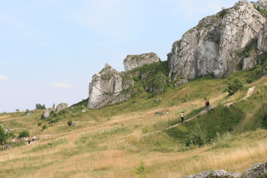 landscape, mountains, rocks, white rocks, people, tourists, rest, relaxation, leisure, nature, jura