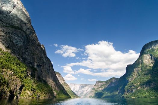 Fjord Scenic from the pass between Aurlandsfjord and naeroyfjord (n�r�yfjord), in Sognefjord, Norway