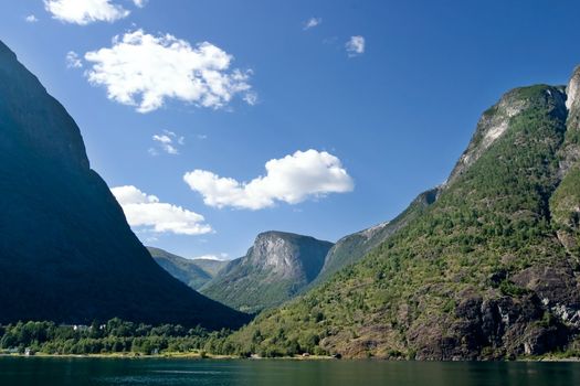 Fjord Scenic from the pass between Aurlandsfjord and naeroyfjord (n�r�yfjord), in Sognefjord, Norway