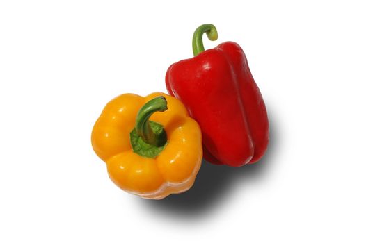 Red and yellow pepper on white background with clipping path