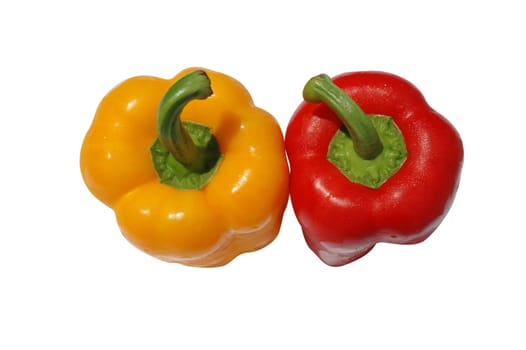 Red and yellow bell pepper view from top with clipping path