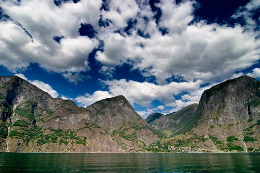 Fjord Scenic from the pass between Aurlandsfjord and naeroyfjord (n�r�yfjord), in Sognefjord, Norway